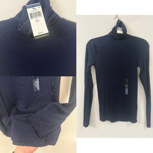 Lauren Ralph Lauren Blue Fitted Ribbed Long Sleeve Tee